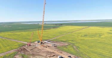 First blade at Golden South Wind Energy Facility near Assiniboia. Photo provided by SaskPower.